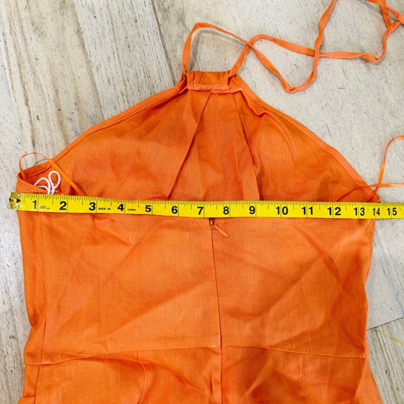 Reformation Dory Linen Dress in Orange Halter Neckline Faux Wrap Mini NWT - Picture 9 of 11